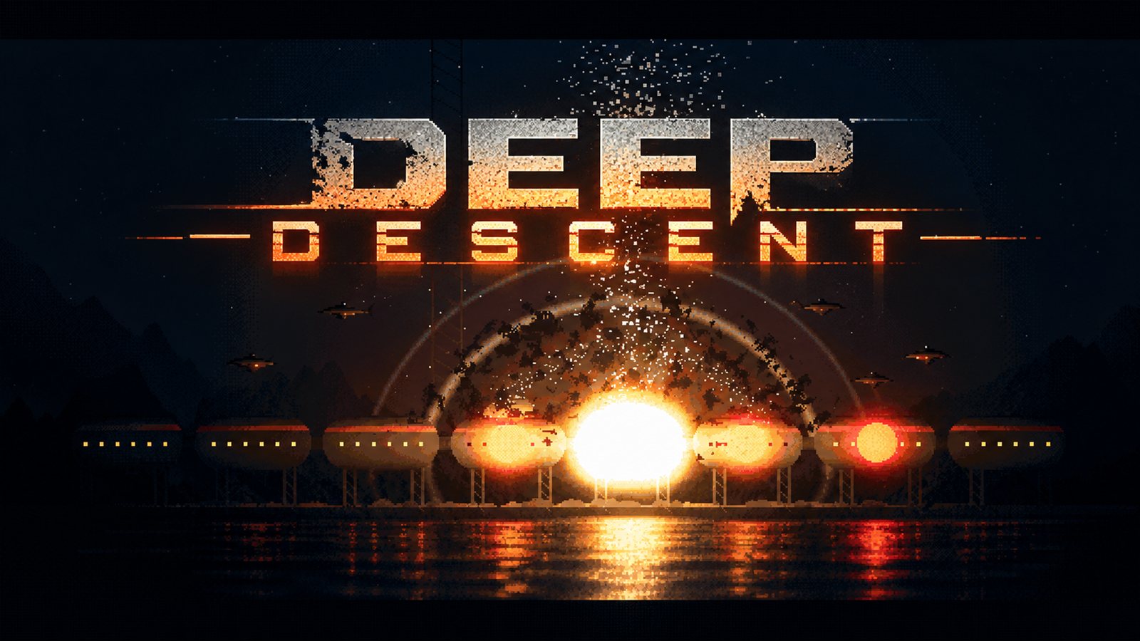 Deep Descent title screen: the research vessel Persephone at night above the dive site.